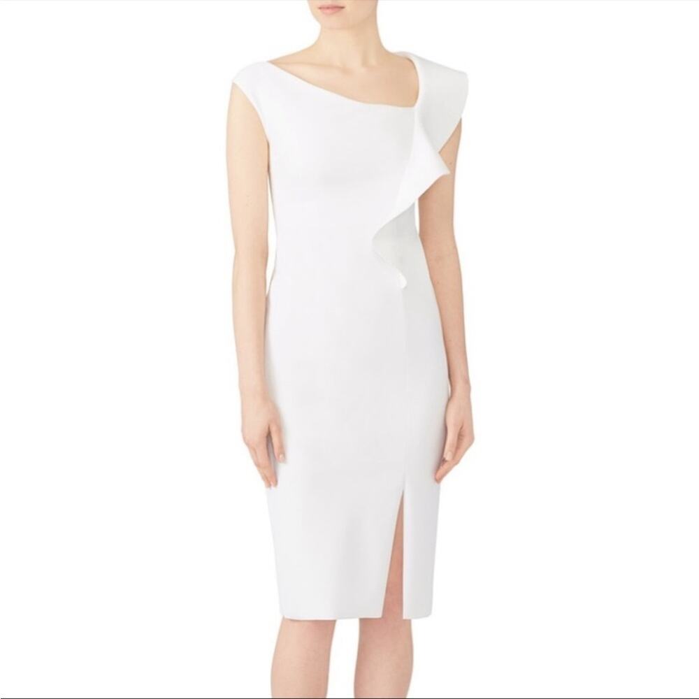 Chiara Boni imani dress ivory cream ruffle side slit knee length fall